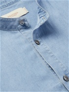 Agnona - Grandad-Collar Cotton, Linen and Cashmere-Blend Chambray Shirt - Blue