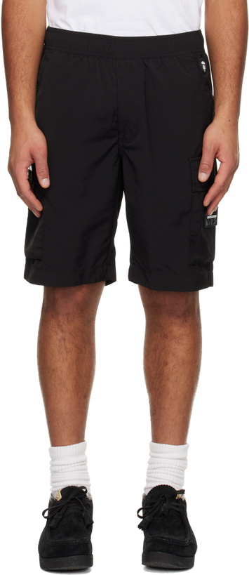 Photo: AAPE by A Bathing Ape Black 'AAPENOW' Moonface Logo Cargo Shorts