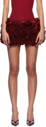 Fancì Club Red Hand-Embroidered Rose Miniskirt