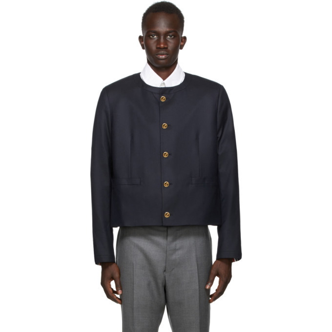 Photo: Thom Browne Navy Super 120s Wool Cardigan