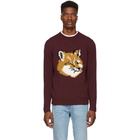 Maison Kitsune Burgundy Fox Head Sweater