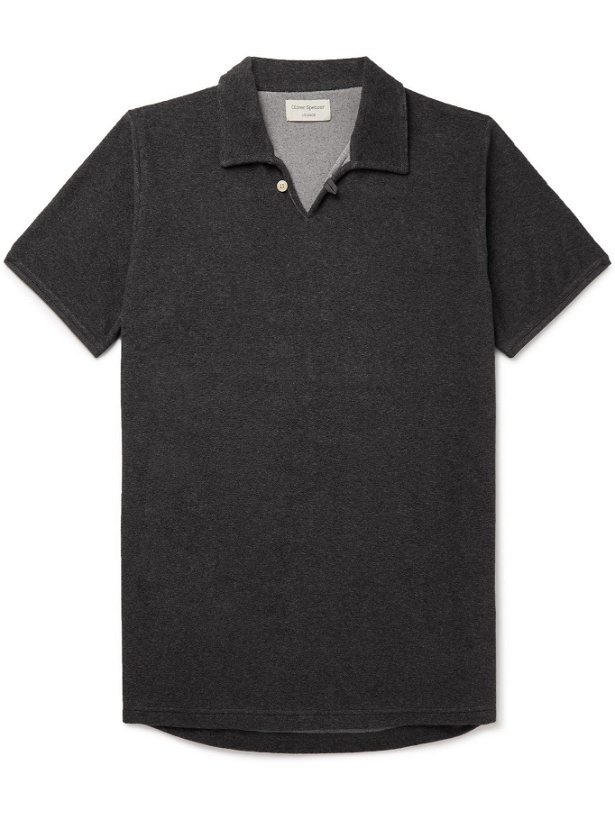 Photo: OLIVER SPENCER LOUNGEWEAR - Ashbourne Cotton-Blend Terry Polo Shirt - Gray