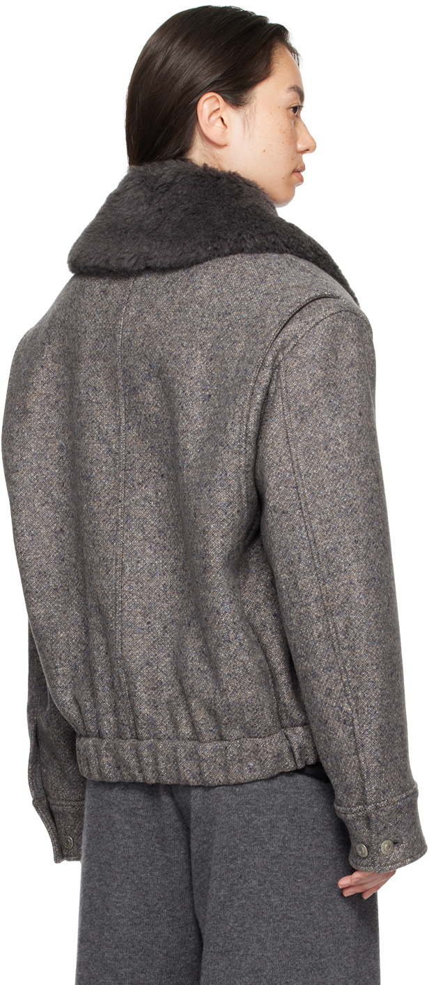 Stella McCartney Gray Teddy Wool Trimmed Zipped Jacket Stella