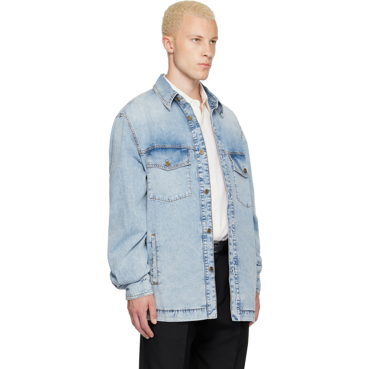 BALMAIN Blue Faded Denim Shirt