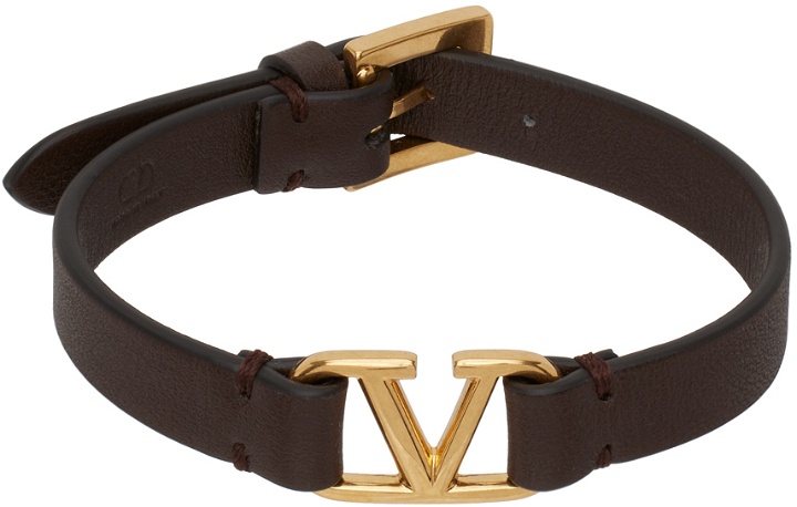 Photo: Valentino Garavani Brown VLogo Signature Leather Bracelet
