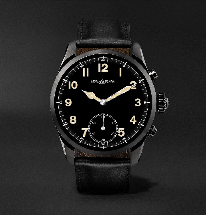 Photo: MONTBLANC - Summit 2 42mm Steel and Leather Smart Watch, Ref. No. 119438 - Black