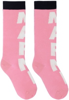 Marni Kids Pink Vertical Logo Socks