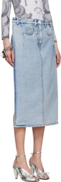 Pushbutton Blue Back Panty Square Denim Midi Skirt