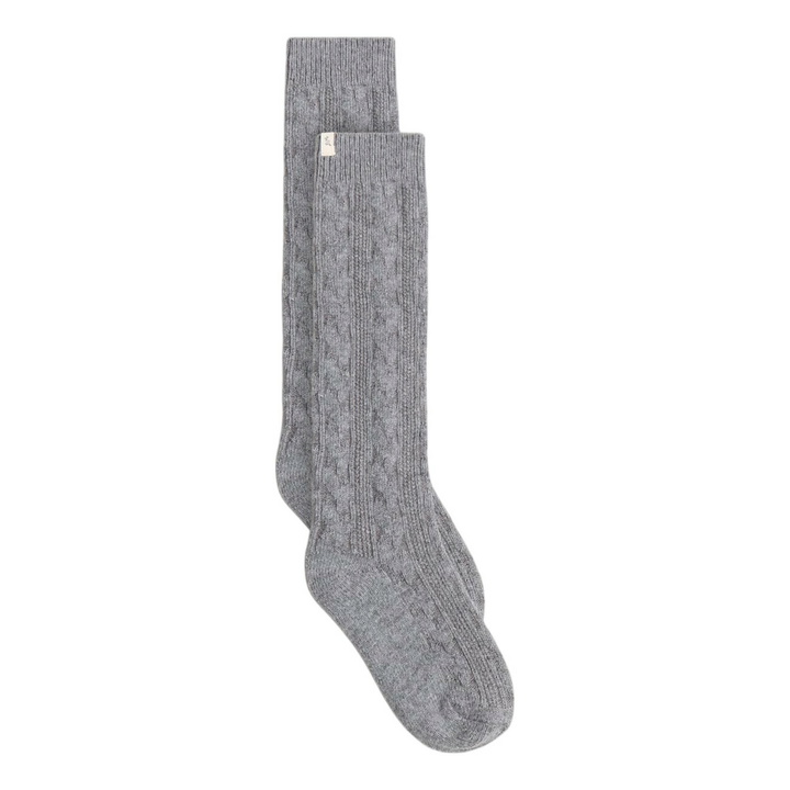 Photo: Damson Madder Women's Cable Knit Long Cosy Sock in Grey