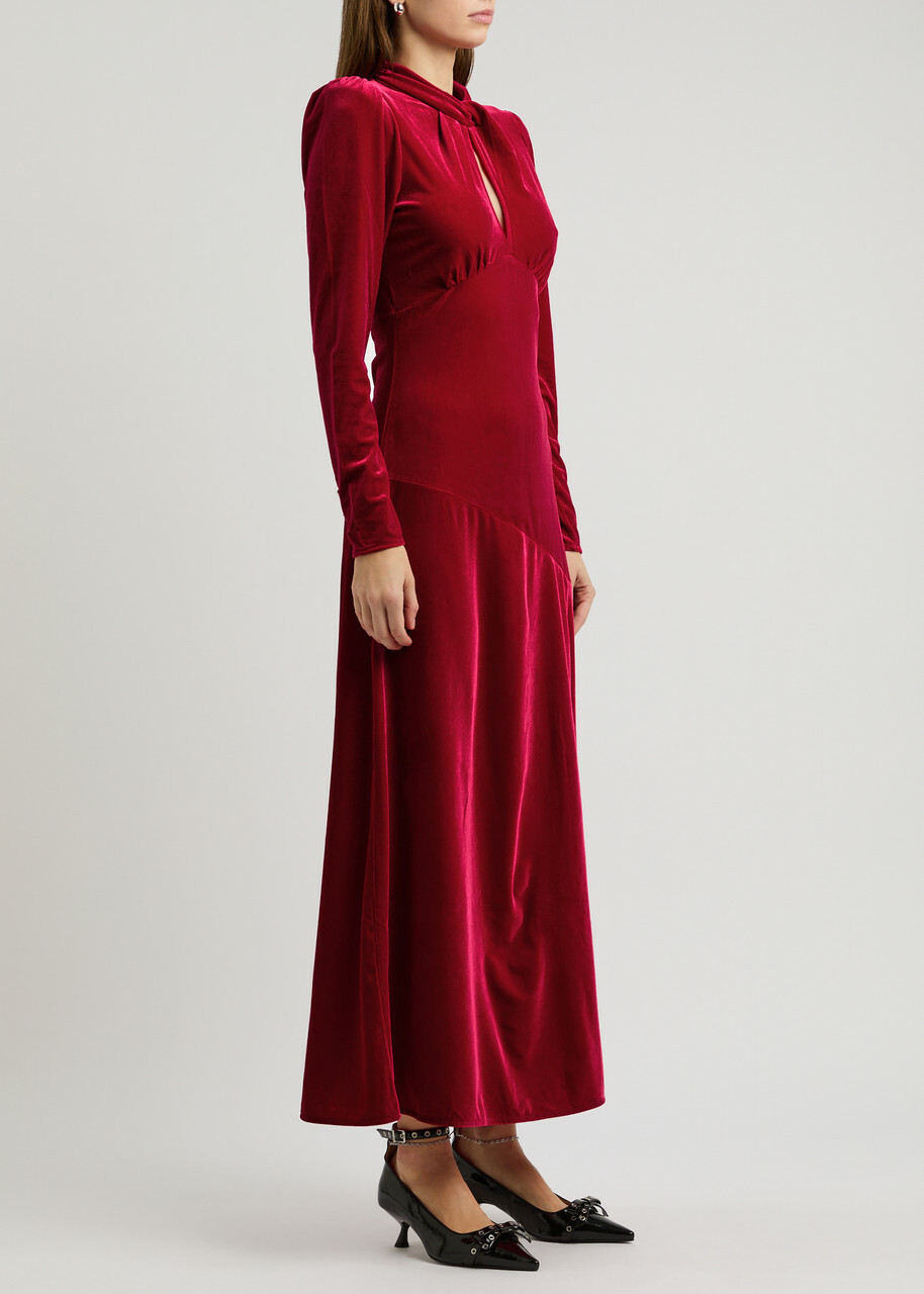 Ganni Velvet Maxi Dress Red