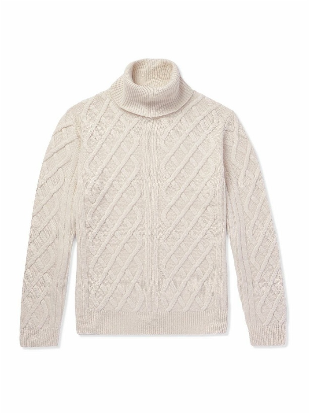 Photo: Aspesi - Cable-Knit Wool and Cashmere-Blend Rollneck Sweater - Neutrals