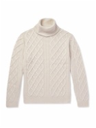 Aspesi - Cable-Knit Wool and Cashmere-Blend Rollneck Sweater - Neutrals