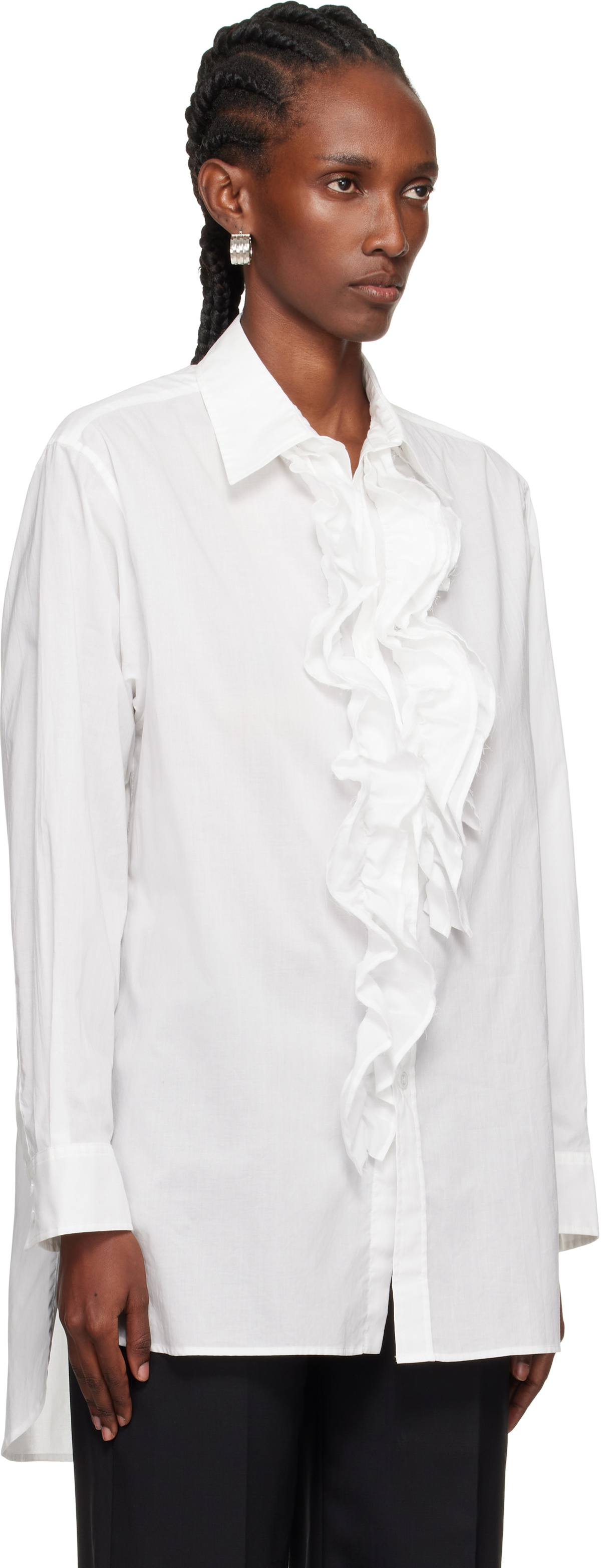 Y's White Cotton Lawn Untrimmed Frill Shirt