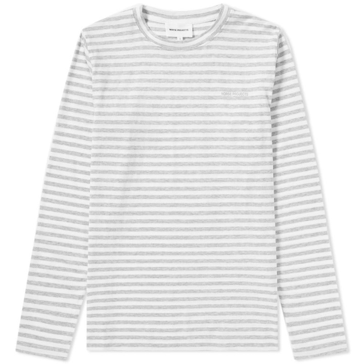 Photo: Norse Projects Long Sleeve James Logo Stripe Tee Grey