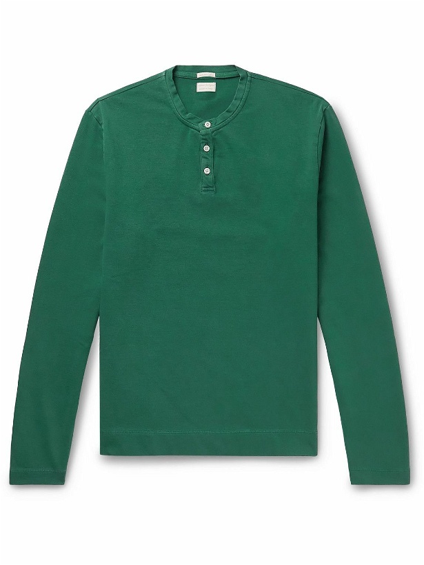 Photo: Massimo Alba - Watercolour Cotton-Jersey Henley T-Shirt - Green