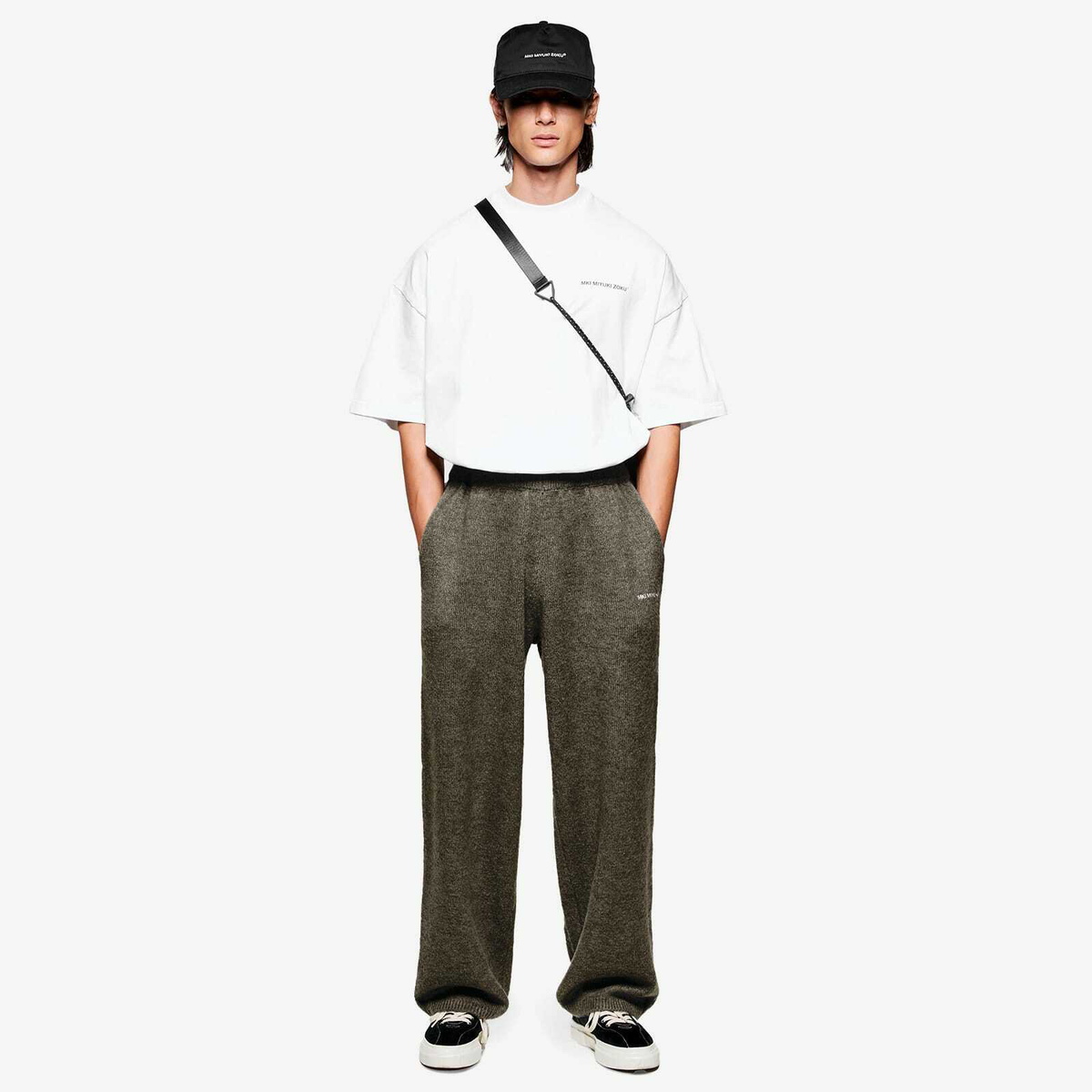 MKI Men's Mohair Blend Knit Wide Leg Joggers in Brown Marl