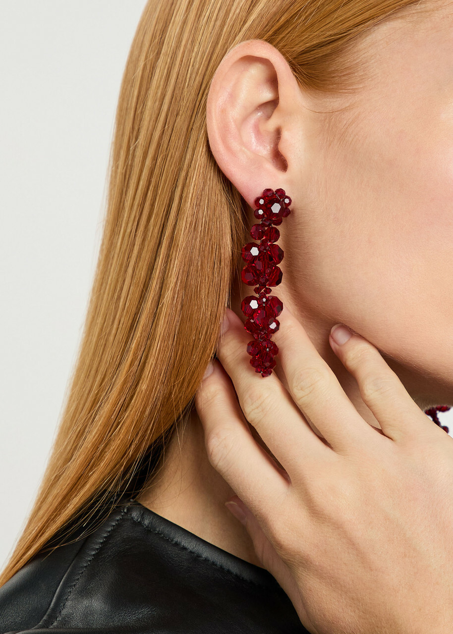Simone Rocha Cluster Crystal-embellished Drop Earrings - Dark Red - One Size