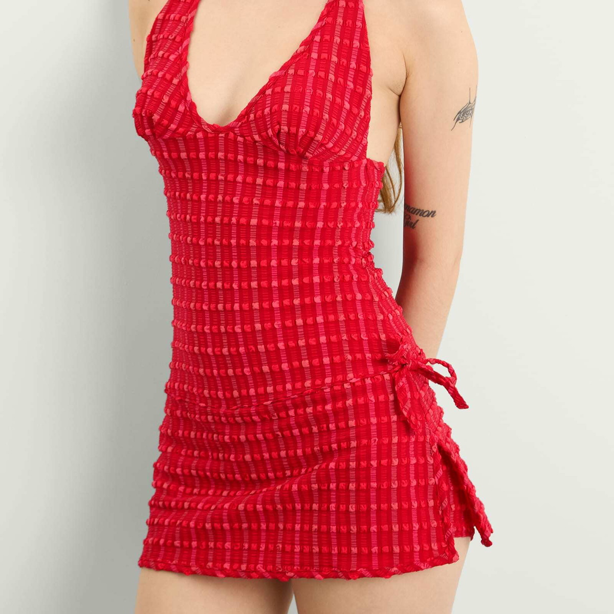 Peachy Den Women's Cindy Halter Skort Dress in Lipstick