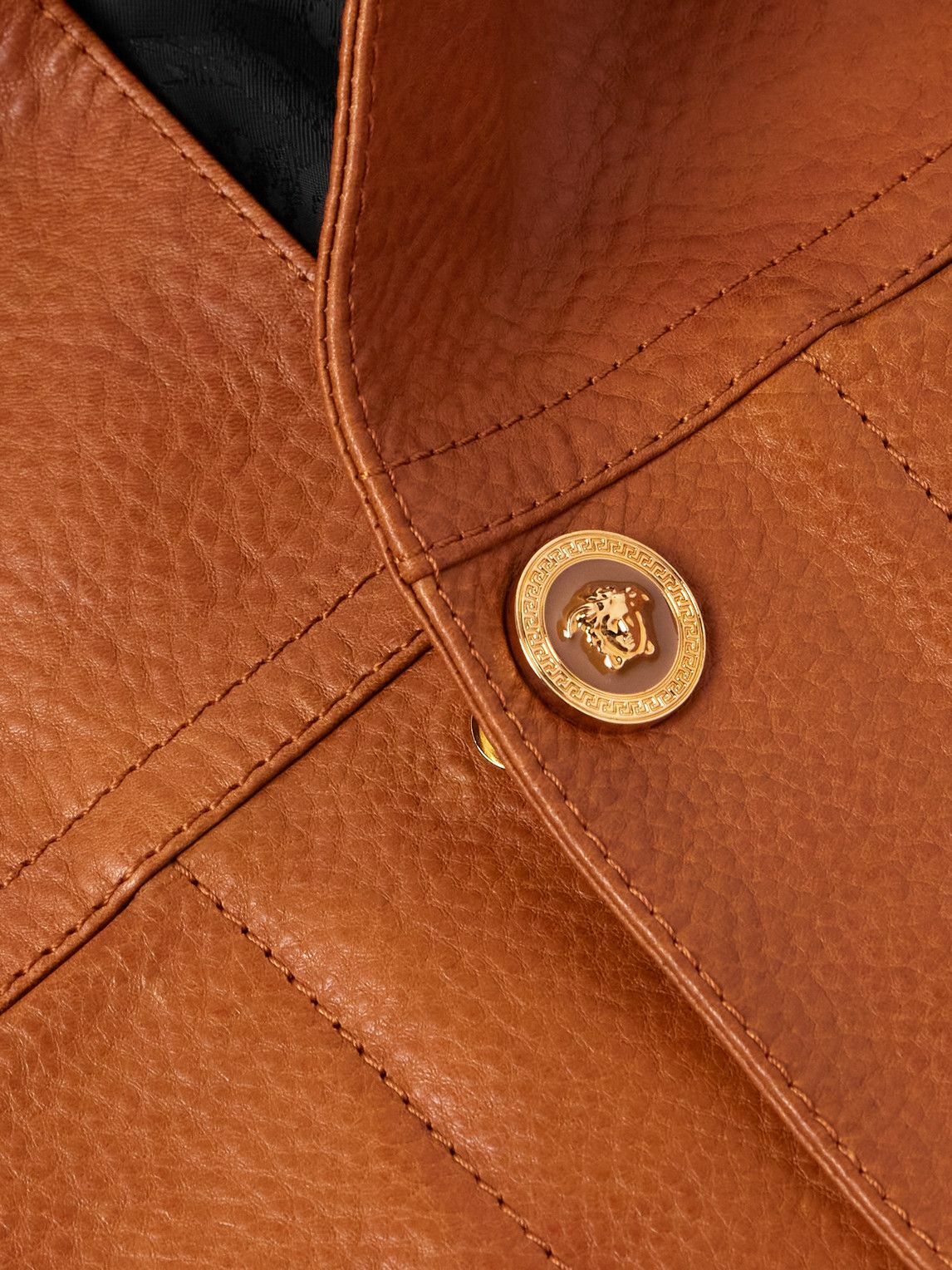 Versace - Full-Grain Leather Jacket - Brown