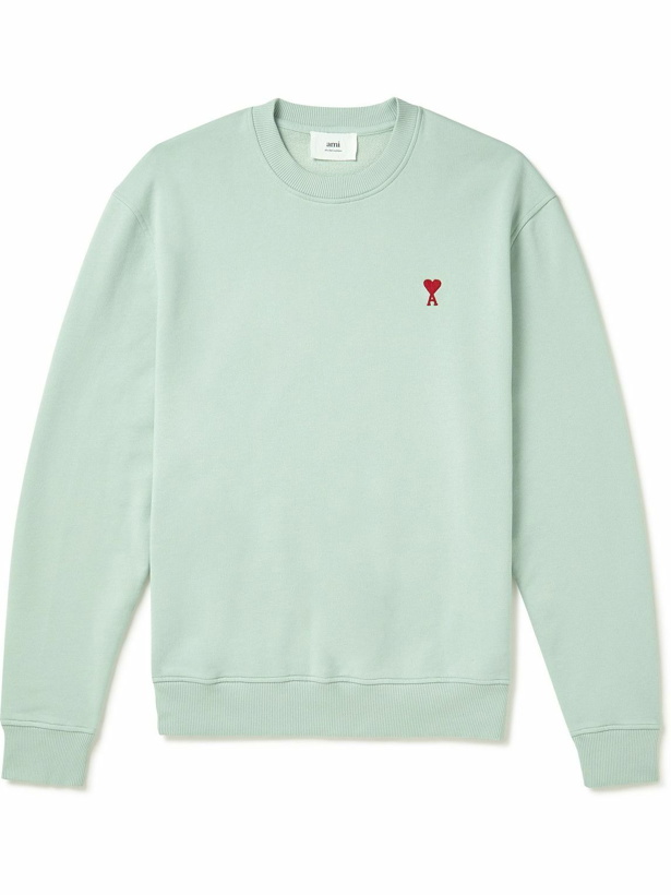 Photo: AMI PARIS - Logo-Embroidered Cotton-Jersey Sweatshirt - Green