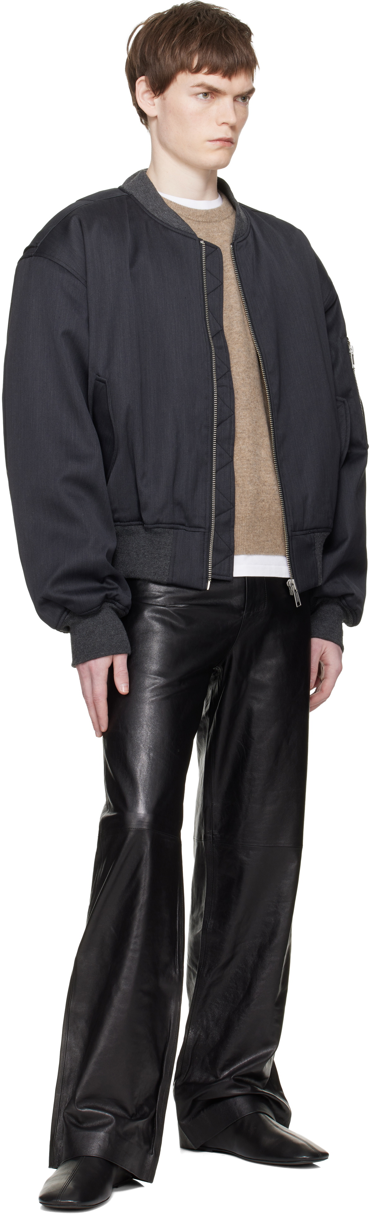 Entire Studios Gray Cropped Broad Suiting Bomber Jacket