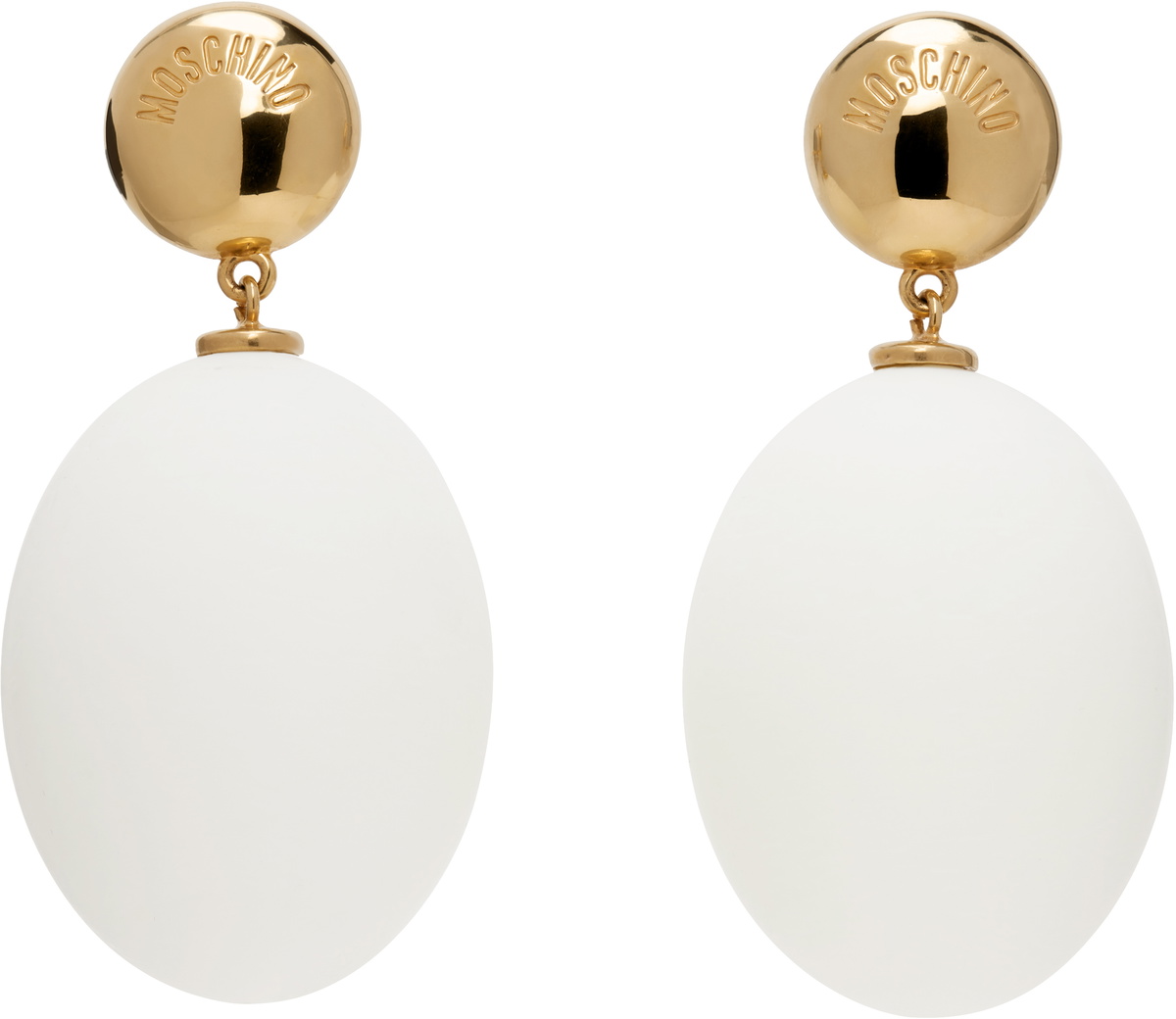 Moschino Gold & White Eggs Pendant Earrings