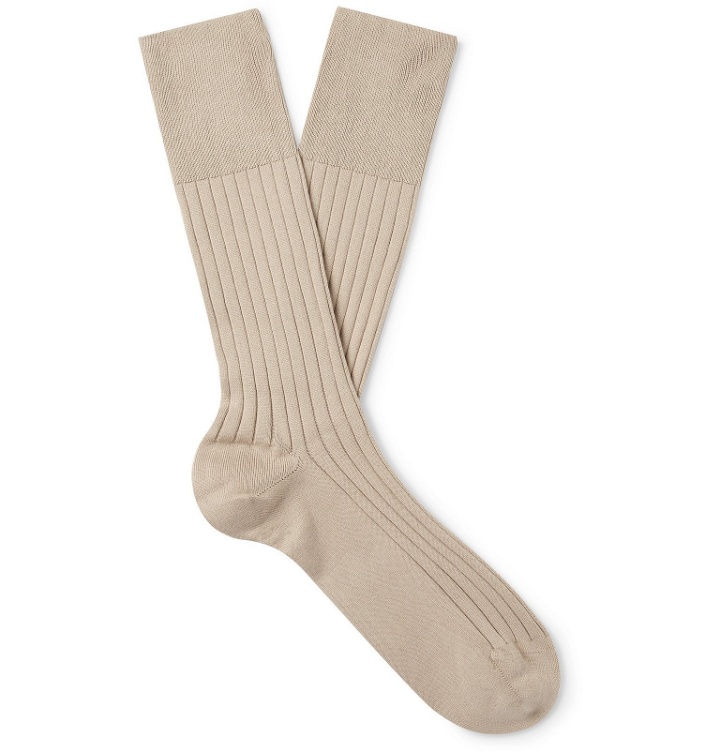 Photo: Marcoliani - Ribbed Cotton-Blend Socks - Neutrals