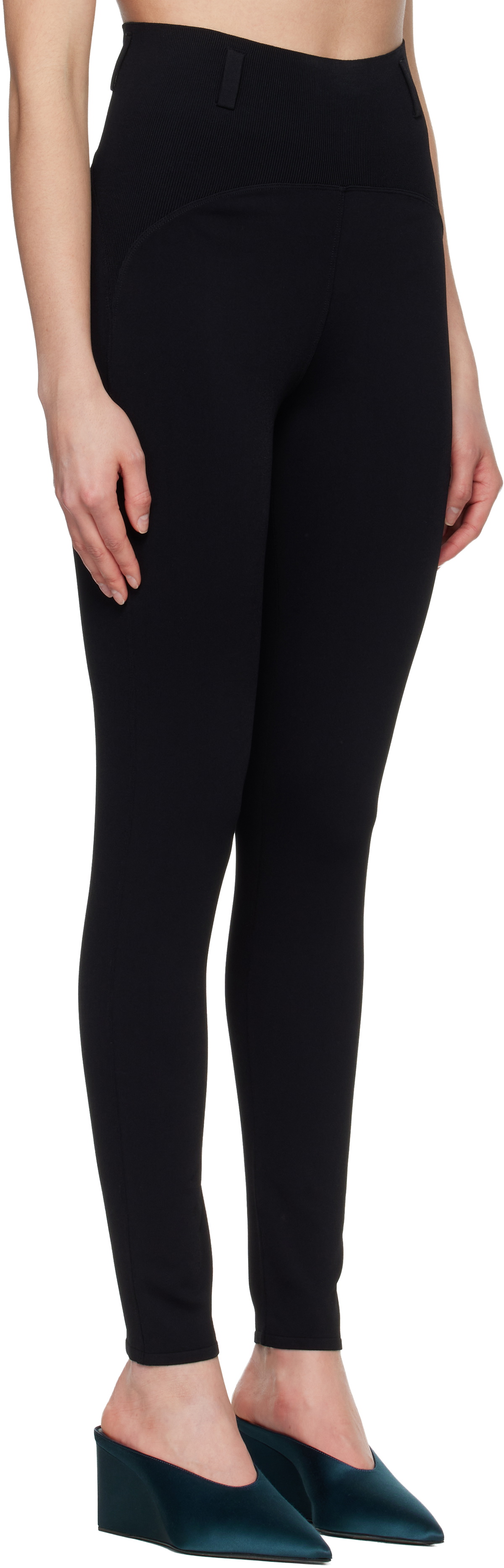 ALAÏA Black Rib Belt Loop Leggings