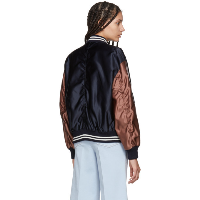 Miu Miu Navy and Burgundy Varisty Bomber Jacket Miu Miu