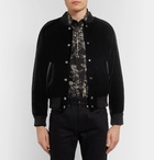 Saint Laurent - Leather-Trimmed Appliquéd Velvet Bomber Jacket - Men - Black