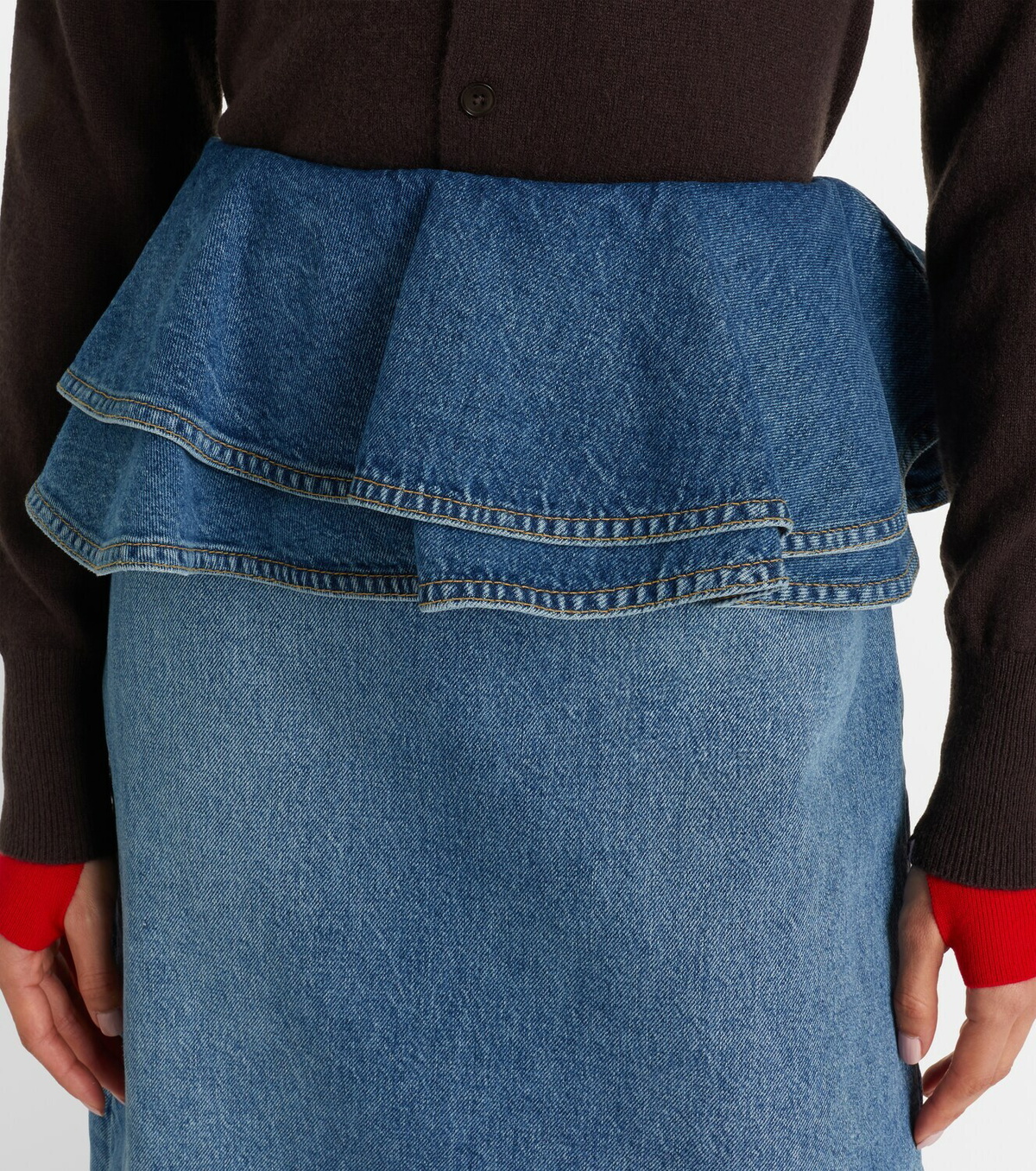 Plan C Peplum denim midi skirt