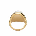 Casablanca Men's Pearl Signet Ring in Gold/Pearl/Green