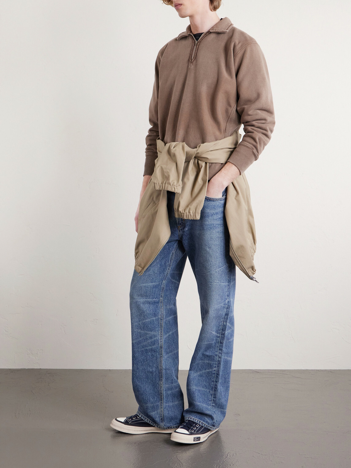 A.PRESSE - Half-Zip Cotton-Jersey Sweatshirt - Brown