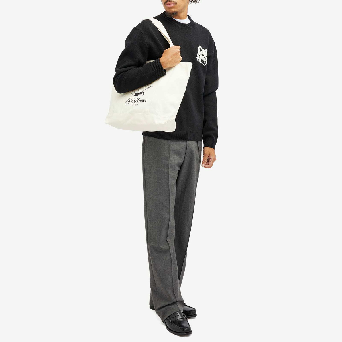 Maison Kitsuné Men's Café Kitsuné Fox Tote Bag in Tapioca