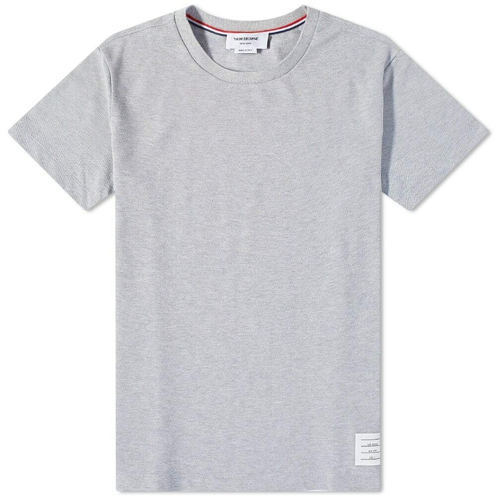 Photo: Thom Browne Men's Side Four Bar Pique T-Shirt in Light Grey