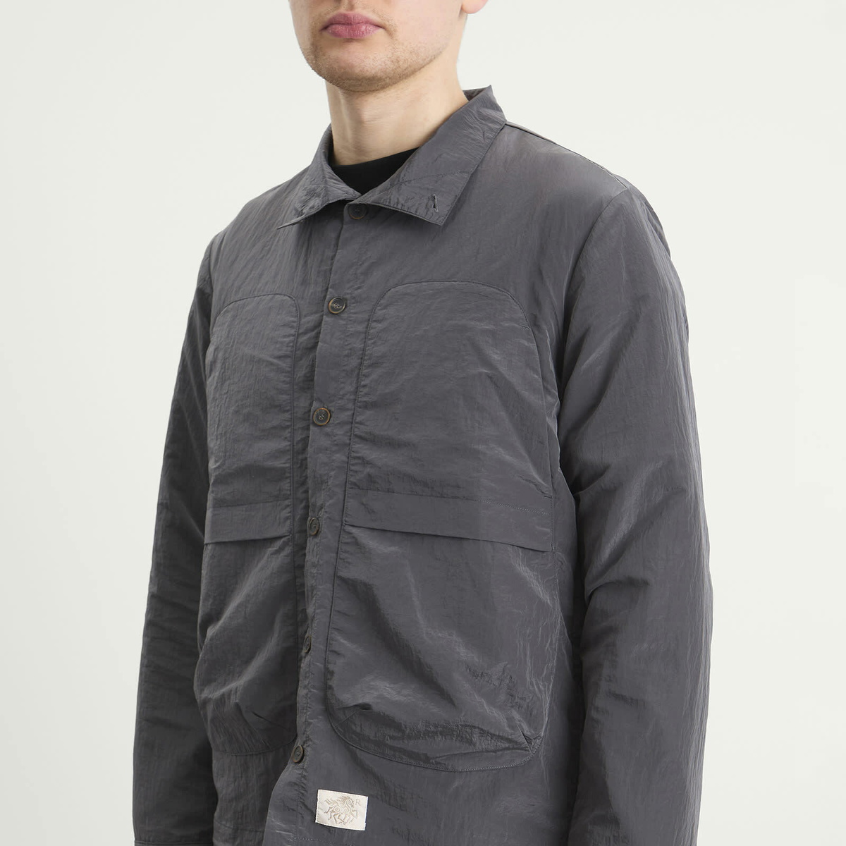 Ranra Men's Epitome Shiny Nylon Overshirt in Peat