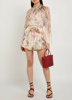 Zimmermann Rebellion Tuck Floral-print Silk-blend Shorts Cream
