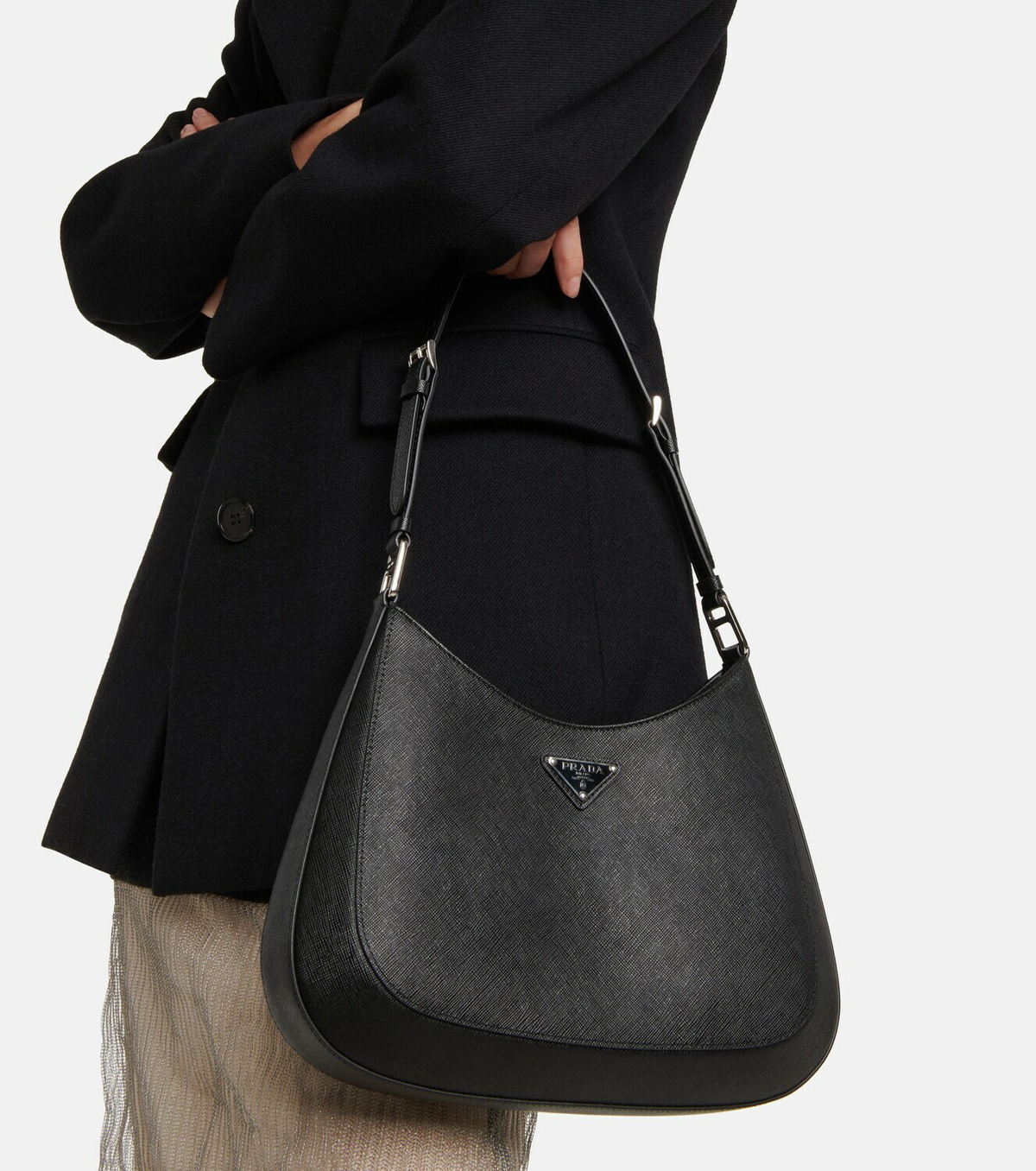 Black Cleo leather shoulder bag, Prada