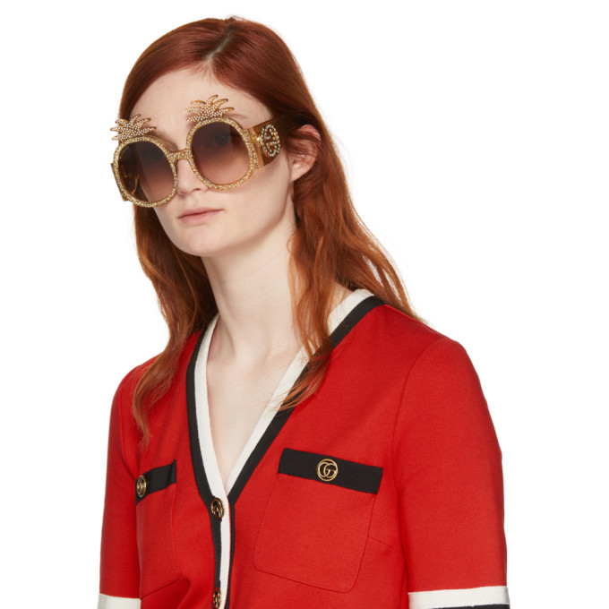 Gucci pinnaple crystal embelished sunglasses Gucci Yellow Pineapple Glitter Sunglasses Gucci main image 4