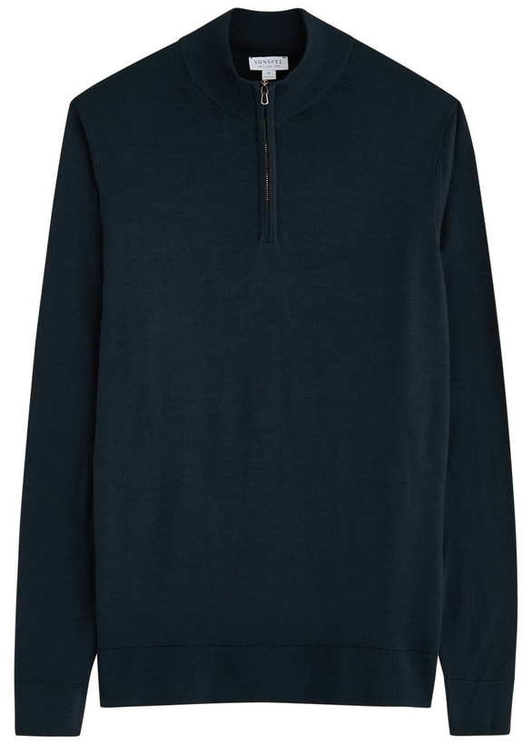 Photo: Sunspel Half-zip Merino Wool Jumper Navy