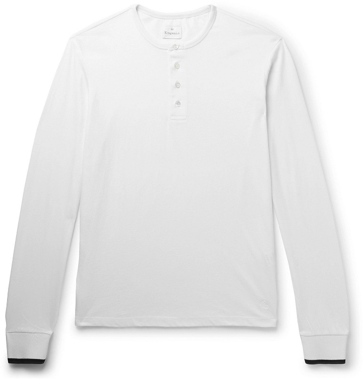 Photo: Kingsman - Contrast-Tipped Cotton and Cashmere-Blend Henley T-Shirt - White