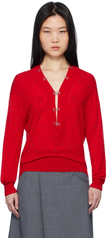 Photo: AO Yes Red V-Neck Cabochon Sweater