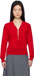AO Yes Red V-Neck Cabochon Sweater