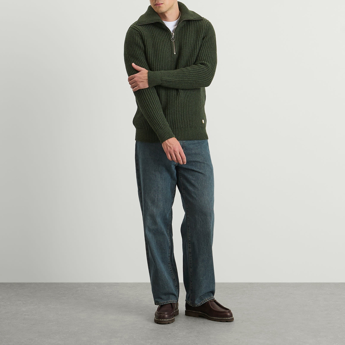 Armor-Lux Men's Half Zip Rib Knit Jumper in Chimera