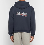 Balenciaga - Printed Fleece-Back Cotton-Blend Jersey Hoodie - Men - Midnight blue