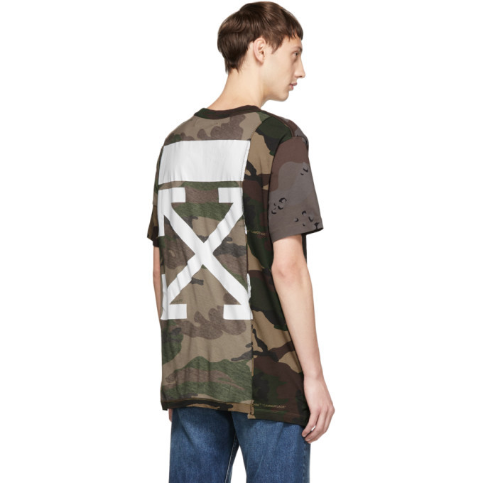 Off White Multicolor Camo Reconstructed T Shirt