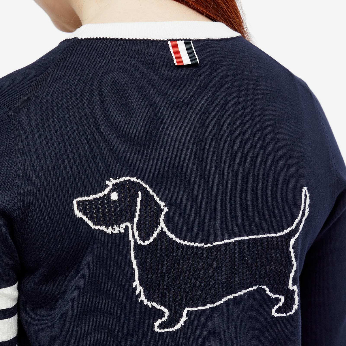 ★THOM BROWNE★ 4 Bar Stripe Short Sleeve Dress Navy FKD152A Cotton 4 Bar Milano Classic V Neck Cardigan | Thom Browne