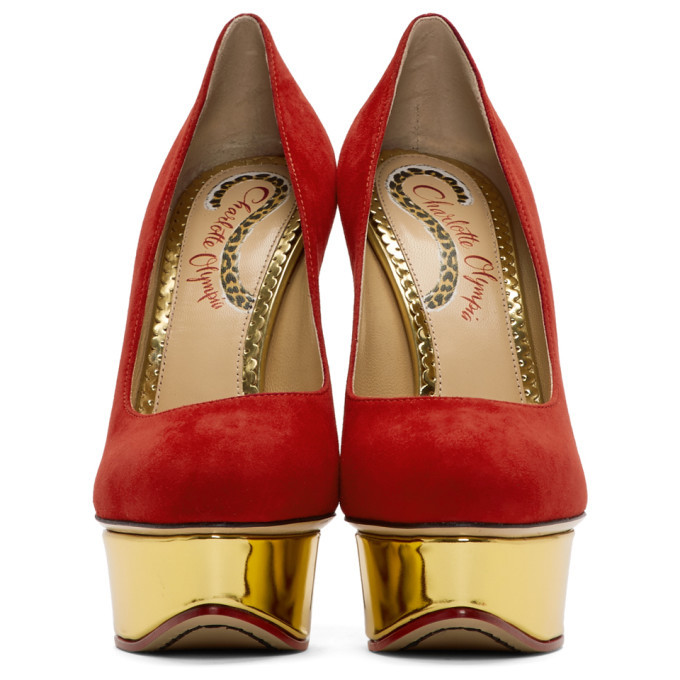 Charlotte Olympia Red Suede Platform Dolly Heels Charlotte