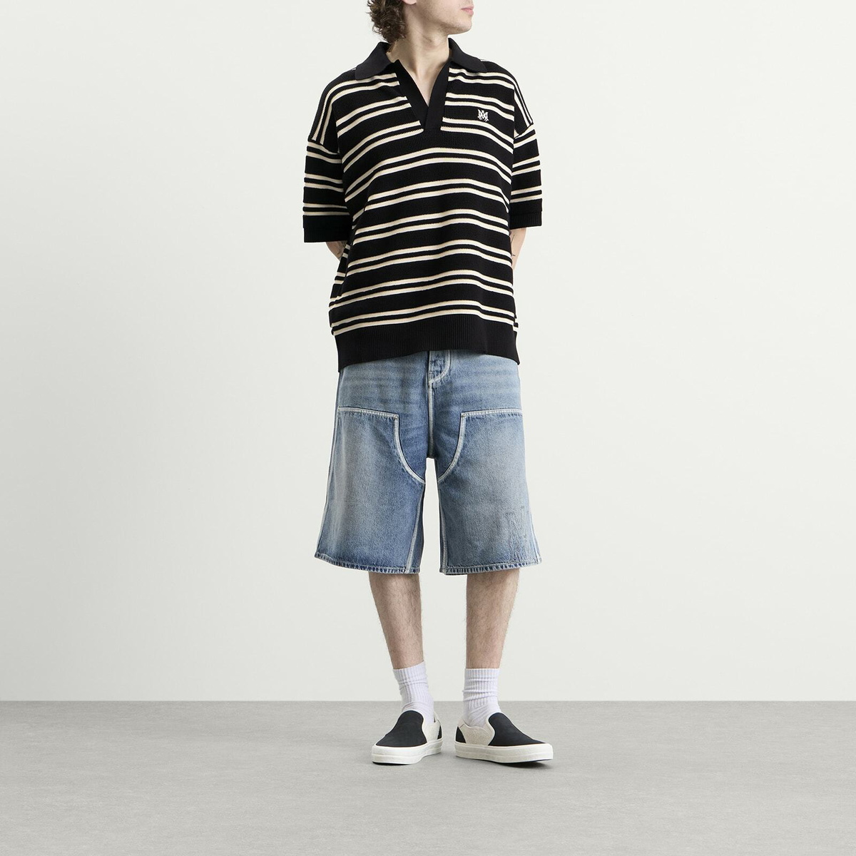 Amiri Men's MA Stripe Knit Polo in Black