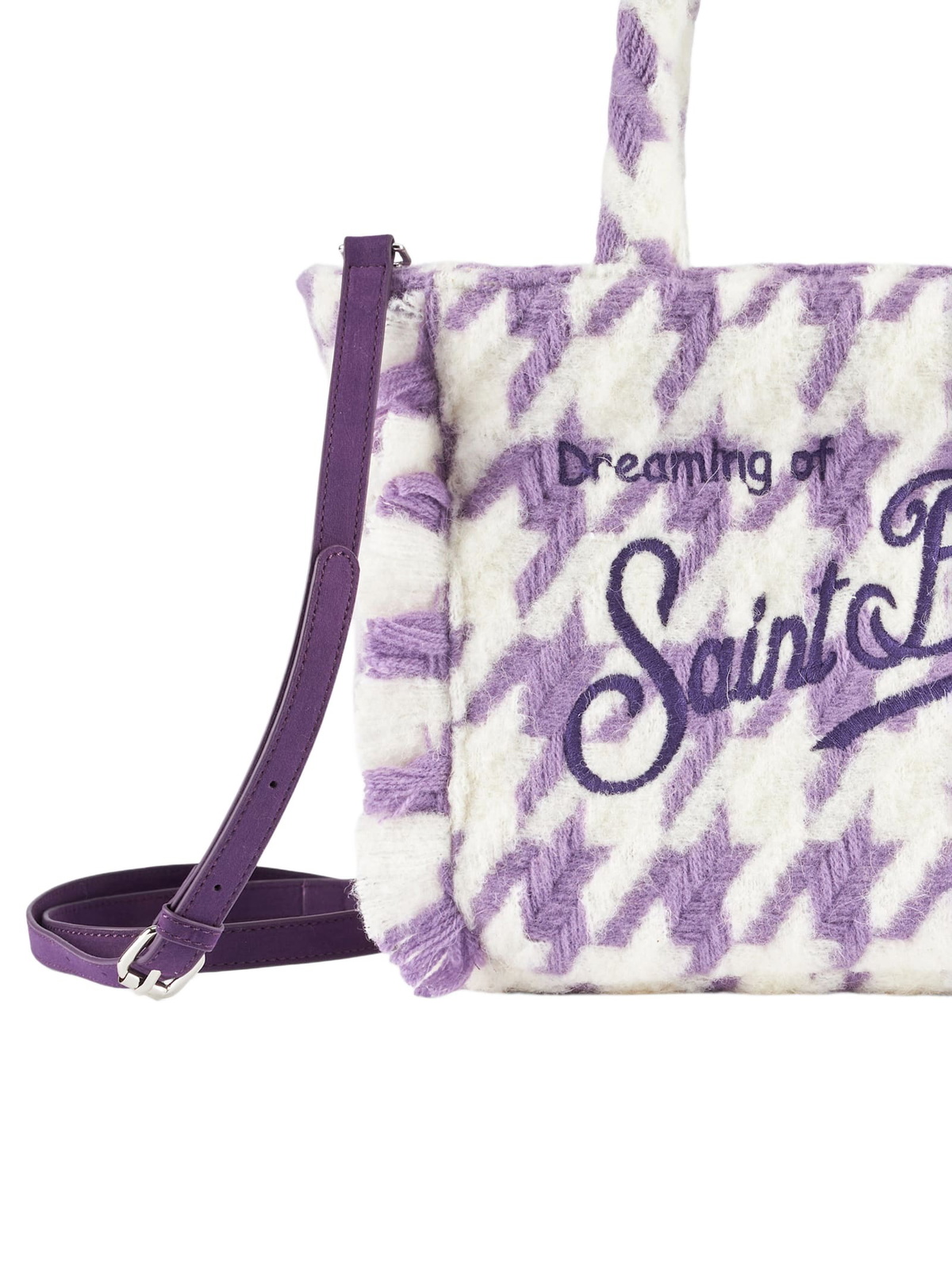 MC2 Saint Barth Wooly Colette Fringed Handbag With Pied De Poule Pattern